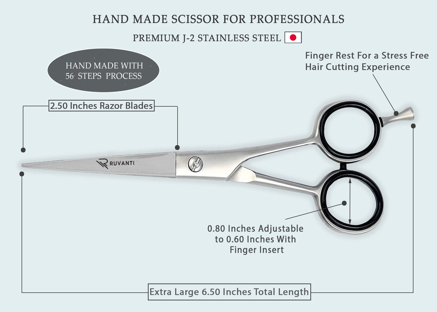 Ruvanti Professional Hair Cutting Scissors - Barber Shears for Salon and Home Use - Sharp Durable Razor Edge Tijeras De Peluqueria Profesional - Comfortable Grip Handles with Case.