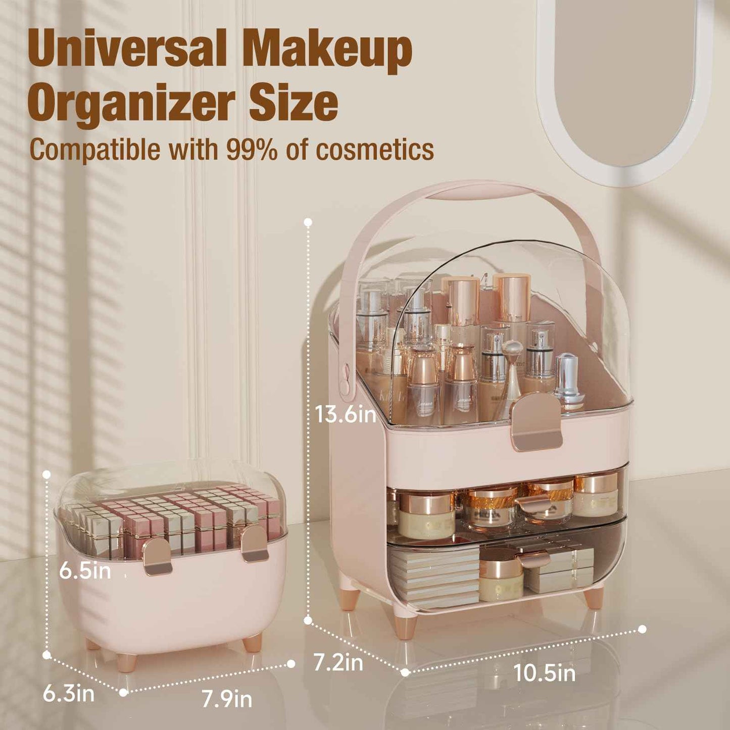 CLBDRESS Makeup Organizer Countertop, Skincare Organizers for Vanity, Storage Box with Lipstick, Large Cosmetic Display Cases for Bathroom, Teen Girl Gifts Make up Organizers for Dresser (Rose Pink)