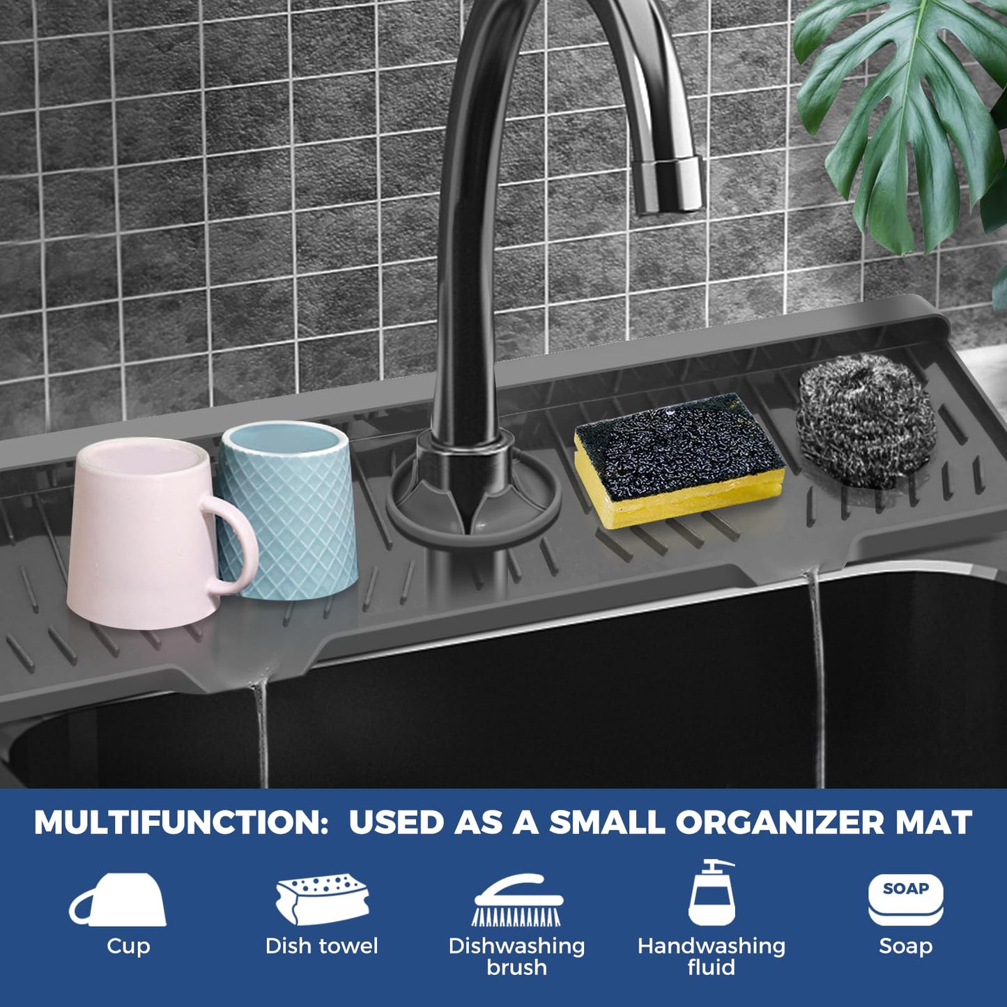 24" Kitchen Sink Faucet Splash Guard Plus Size Silicone Sink Faucet Drying Mat Faucet Handle Drip Catcher Tray Dish Sponge Holder Kitchen Sink Accessories Protector Home Organization Gadgets Organizer