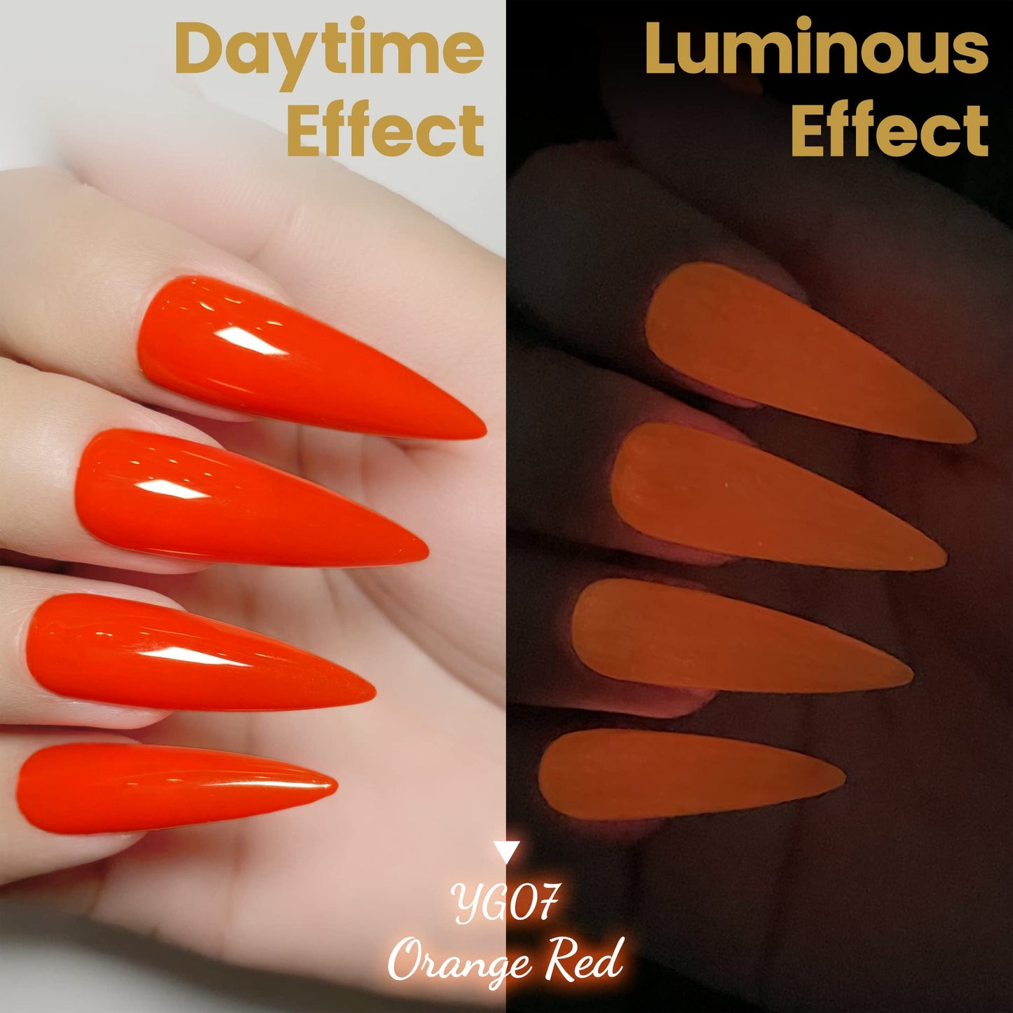 YTD Likomey Glow in the Dark Gel Nail Polish,15ml Bright Orange Luminous Glow Effect UV Nails Gel,Fluorescent Bright Manicure Salon Home DIY UV Manicure Nail Art Varnish,YG07