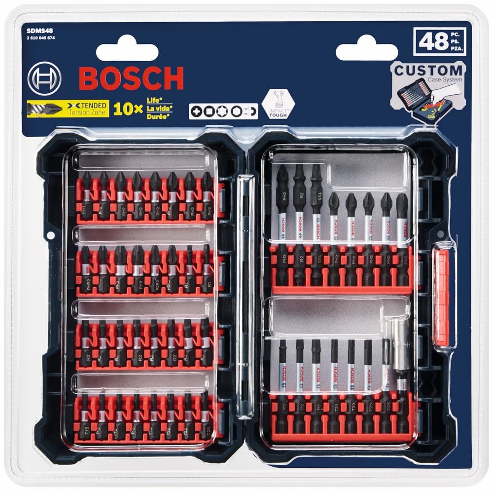 BOSCH SDMS48 48-Piece Assorted Impact Tough Screwdriving Custom Case System Set for Screwdriving Applications