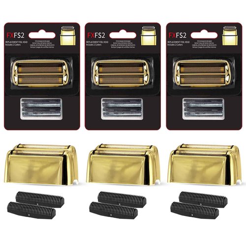 OXSITO 3Pack Golden Pro Replacement Foil and Cutters for Babylis FXFS02 Series MetalFX Double Foil Shavers
