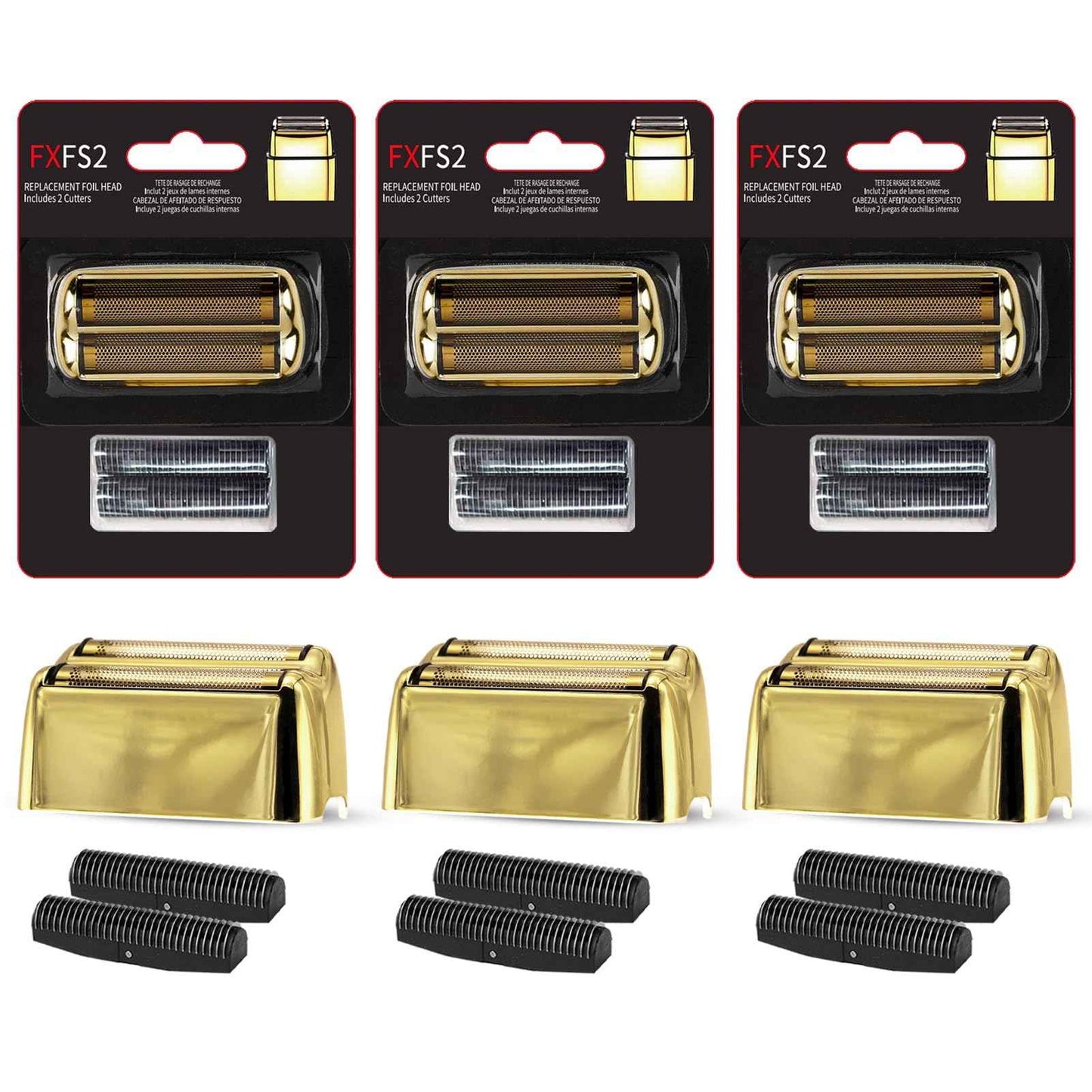 OXSITO 3Pack Golden Pro Replacement Foil and Cutters for Babylis FXFS02 Series MetalFX Double Foil Shavers