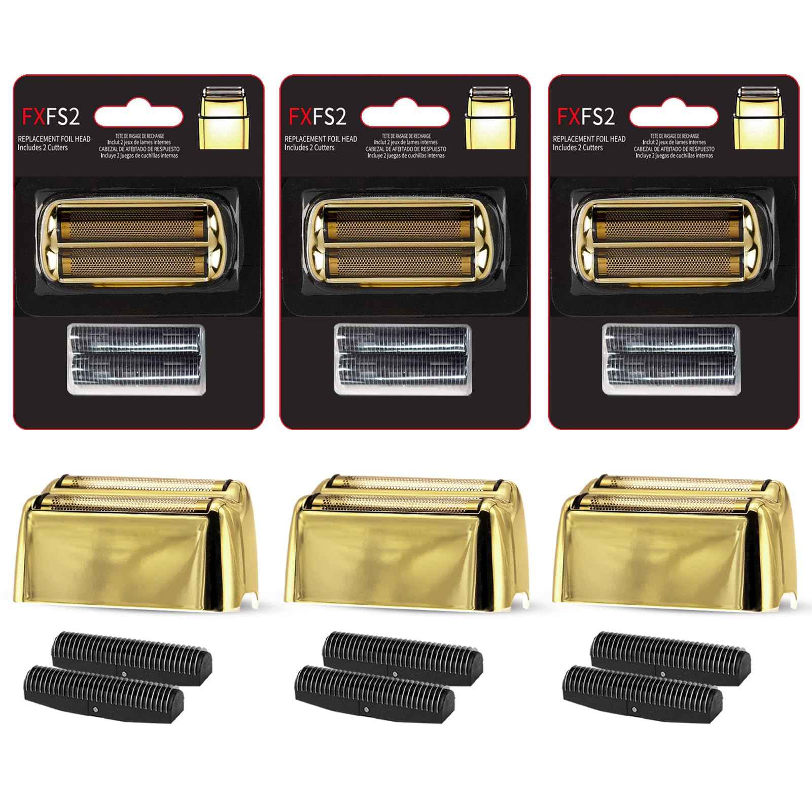 OXSITO 3Pack Golden Pro Replacement Foil and Cutters for Babylis FXFS02 Series MetalFX Double Foil Shavers