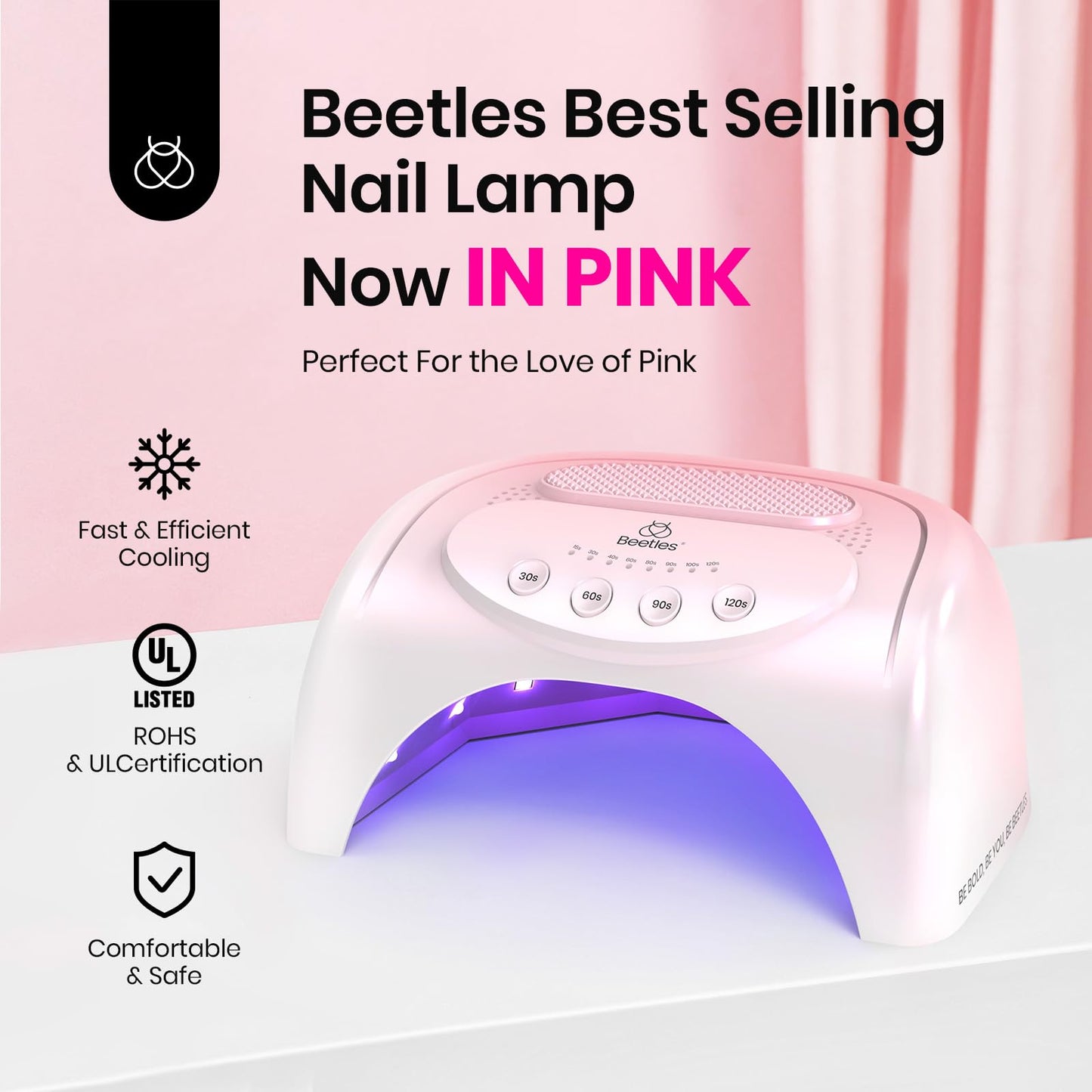 Beetles UV LED Nail Lamp, 24W UV Light for Gel Nails UV Lamp Gel Nail Polish with 30 Beads 4 Timers Nail Dryer for Gel Polish Professional for Nail Art Tools Accessories Pink Gift for Women