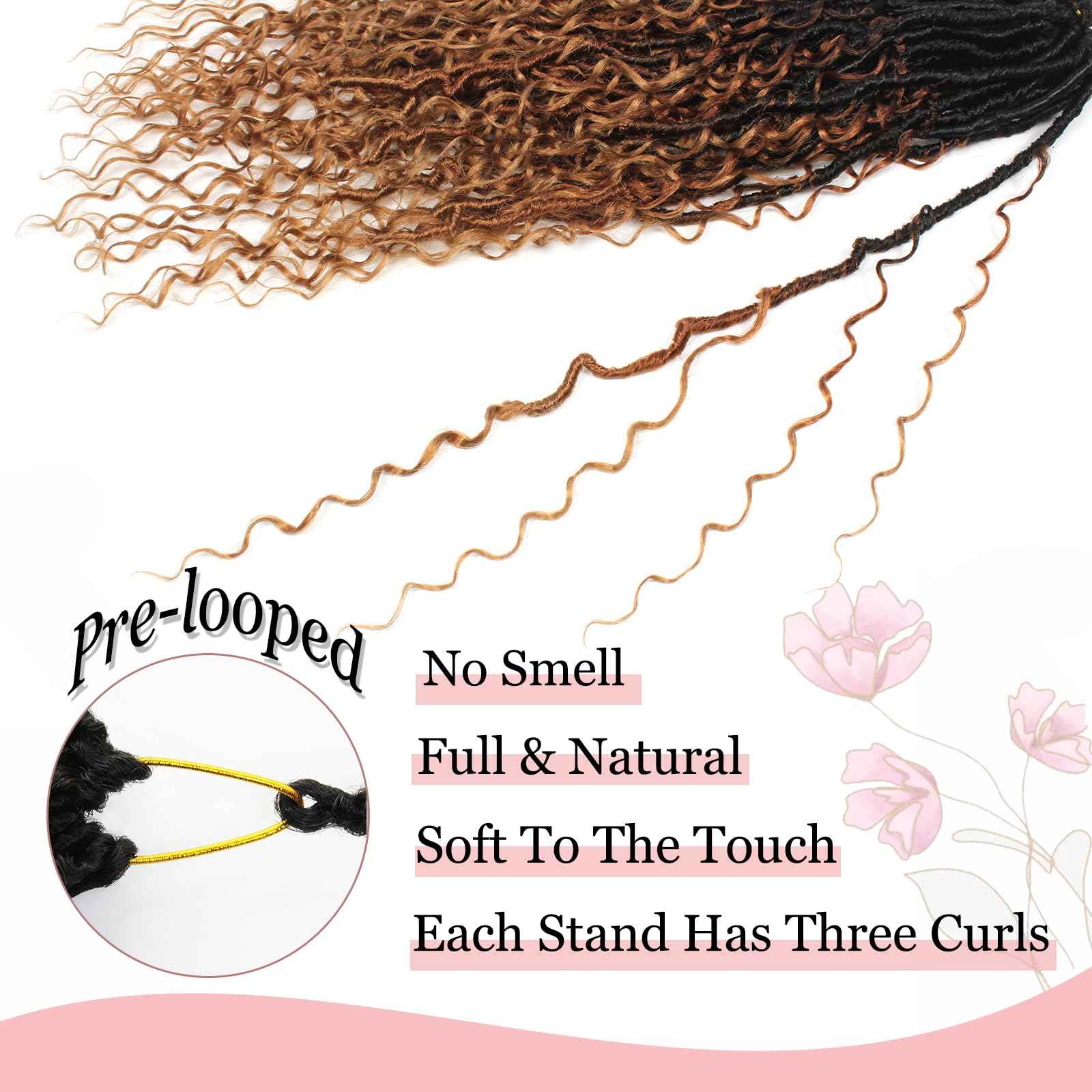 Haftaluv Boho Faux Locs Crochet Hair 9 Packs Long Goddess locs 24 Inch Boho Soft Locs With Curly Ends Pre Looped Bohemian River Loc Crochet Hair For Women (24 inch,1B/30/27)