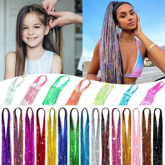 Hair Tinsel Kit for Girls 22 Colors 5500 Strands Tinsel Hair Extensions Sparkling Colorful Fairy Hair Tinsel Kit Heat Resistant Shiny Glitter Hair Tinsel (22 Colors/5500 Strands)