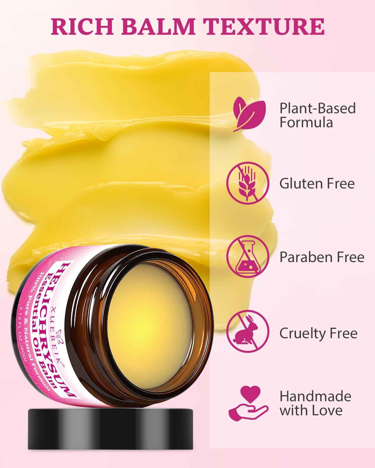 XUEBEIK Helichrysum Multipurpose Balm - Natural Soothing Hydrating Salve with Helichrysum Oil for Thin, Fragile, B-ruised & Aging Skin | Moisturizes & Revitalizes Body & Face - 60G/2OZ