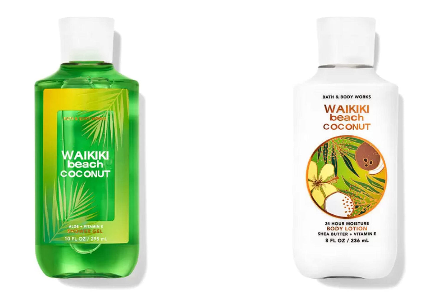 Bath and Body Works Gift Set of 10 oz Shower Gel and 8 oz Lotion (Waikiki Beach Coconut)