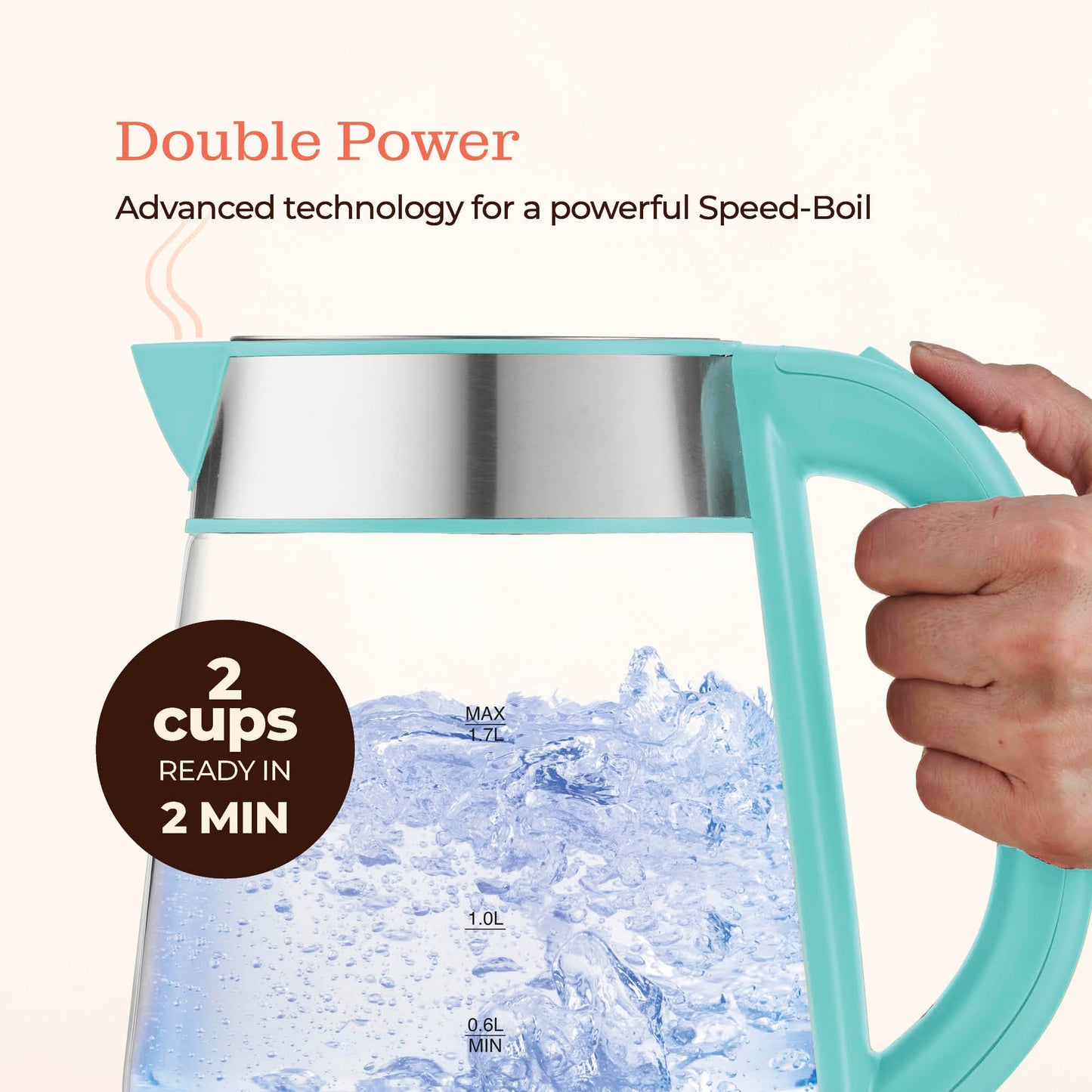 Speed-Boil Water Electric Kettle, 1.7L 1500W, Coffee & Tea Kettle Borosilicate Glass, Water Boiler, Auto Shut-Off, Cool Touch Handle, Base Detachable, LED. 360° Rotation, Boil Dry Protection (Aqua)