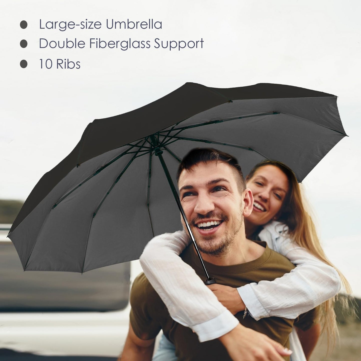 SIEPASA Windproof Travel Compact Umbrella-Automatic Umbrellas for Rain-Compact Folding Umbrella, Travel Umbrella Compact, Windproof Umbrellas for Men Women Teenage.(Black, 54 Inch)