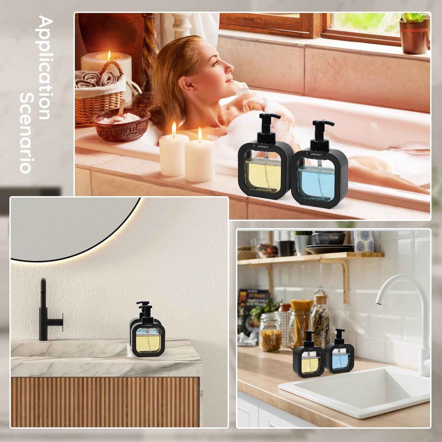 Segbeauty 16.9oz Foam Pump Bottle Set, 4 Packs 500ml Refillable Plastic Foaming Soap Dispenser, Empty Foaming Plastic Soap Dispenser Square Hand Soap Bottles with Foaming Pump for Modern Kitchen Sink