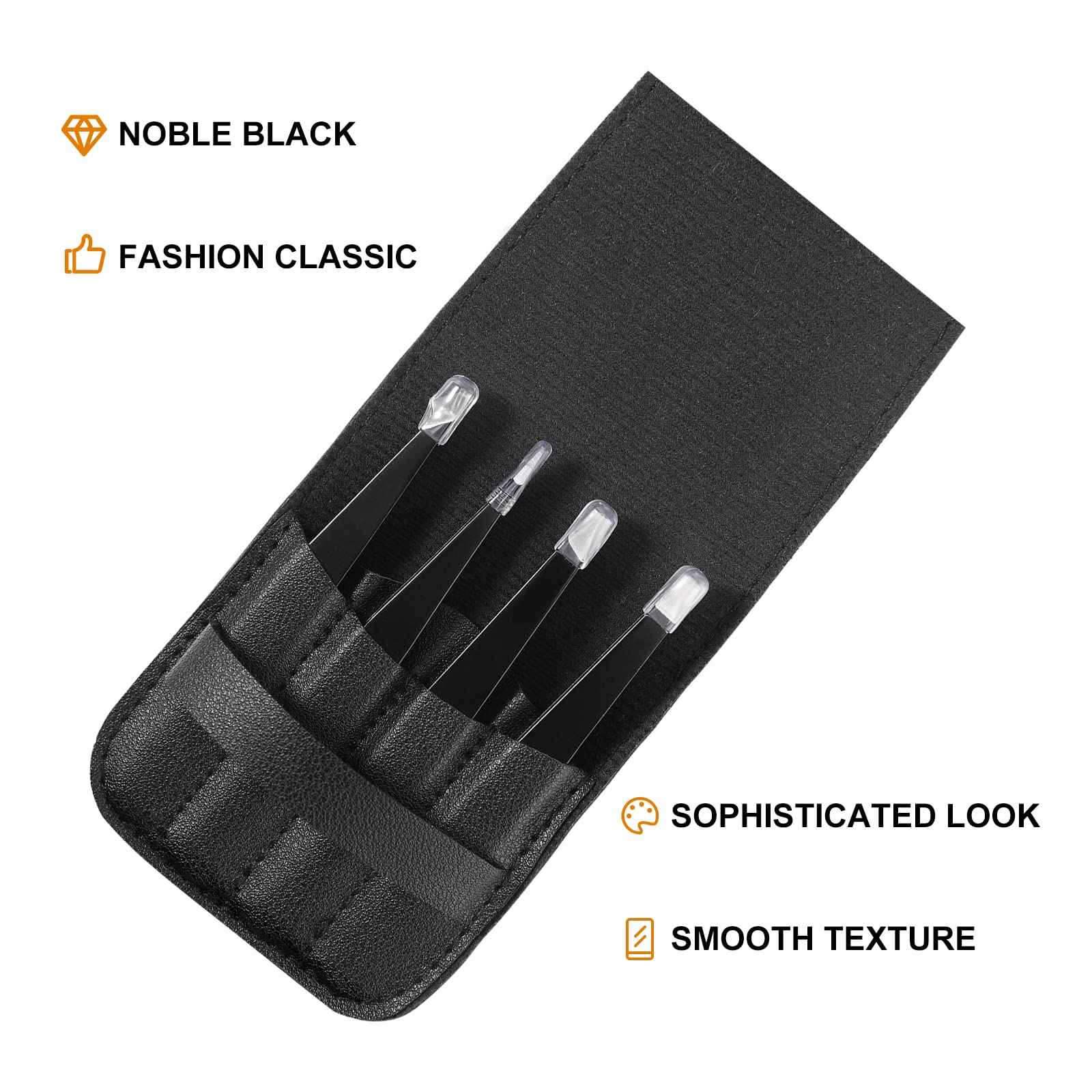 SetSail 4-Piece Tweezers Set, Eyebrow Tweezers Black Stainless Steel Slant, Slanted Pointed, Round Pointed & Flat Tip Tweezers for Precision Grooming for Women & Men