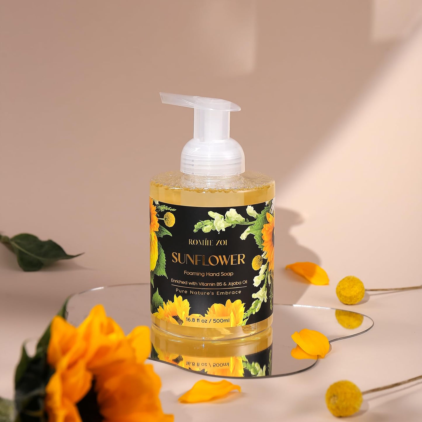 ROMIIE ZOI Foaming Hand Soap with Gift Box- Sunflower - Biodegradable Formula Moisture & Revitalize - 500ml/ 16.8oz(Pack of 2)