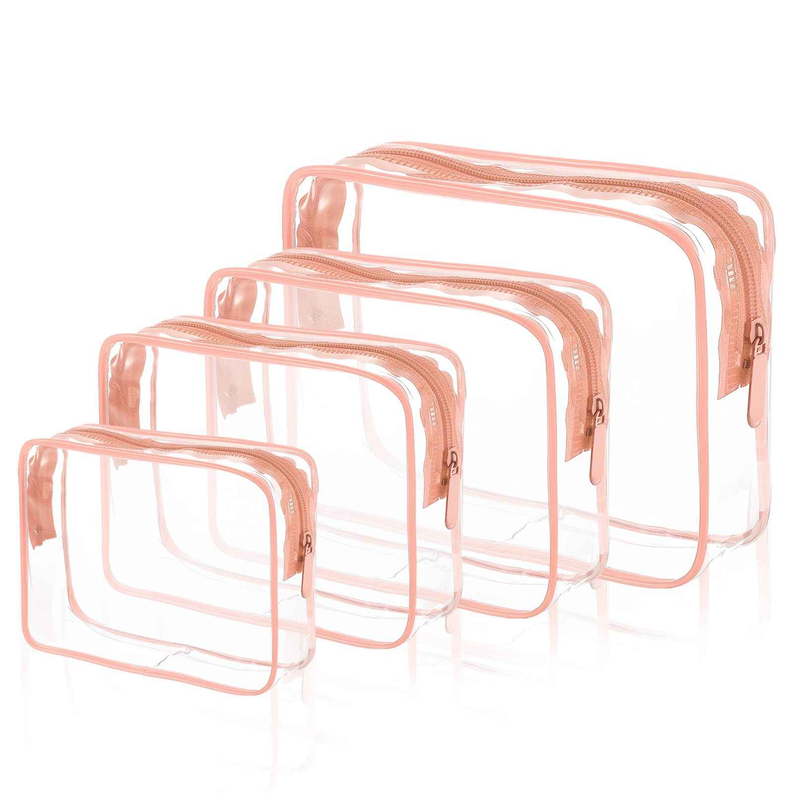 EVDIAGD Clear Cosmetic Bag, 4 Pcs Waterproof Clear Plastic Cosmetic Makeup Bags,Transparent Packing Organizer Storage Bags,Christmas Gift for Mother,Wife,Grilfriends(Pink).