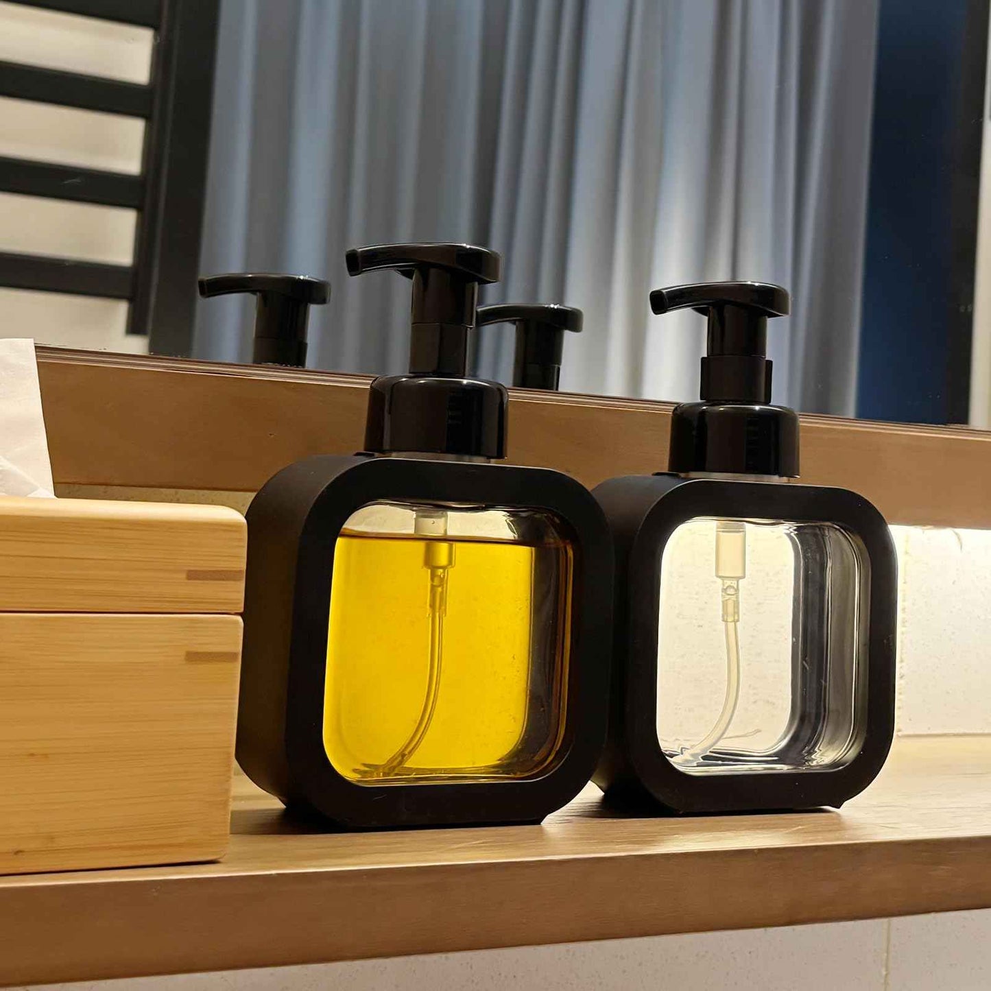 SVLX YIXVN Foaming Soap Dispenser, 300ml (10oz) Plastic Refillable Foaming Hand Soap Dispenser with 8 Pcs Waterproof Labels, Foam Pump Bottle for Bathroom and Kitchen (Black)