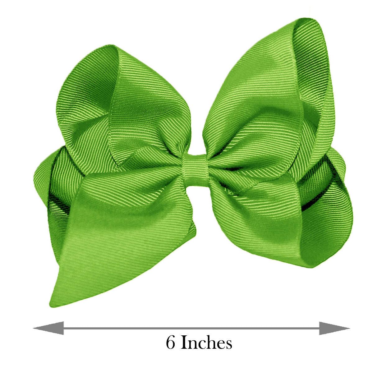 WD2U Girls 6" Classic Style Large Boutique Grosgrain Hair Bow Alligator Clip Neon Green