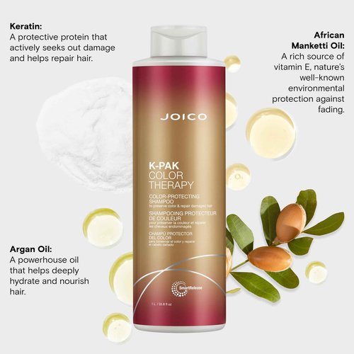 Joico K-PAK Color Therapy Color-Protecting Shampoo | For Color-Treated Hair | Boost Shine | Improve Elasticity | Repair Breakage | Rebuild Damaged Hair | With Keratin & Argan Oil | 33.8 Fl Oz | With Pump