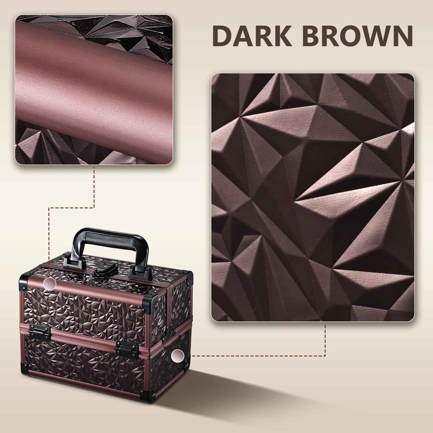 Joligrace Makeup Train Case Cosmetic Box Portable Makeup Case Organizer 2 Trays Makeup Storage with Mirror Locking for Cosmetologist Aesthetic Supplies Nail Tech Traveling Makeup Box Dark Brown