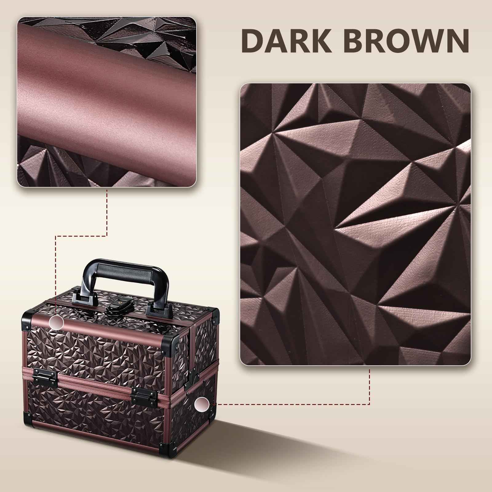 Joligrace Makeup Train Case Cosmetic Box Portable Makeup Case Organizer 2 Trays Makeup Storage with Mirror Locking for Cosmetologist Aesthetic Supplies Nail Tech Traveling Makeup Box Dark Brown