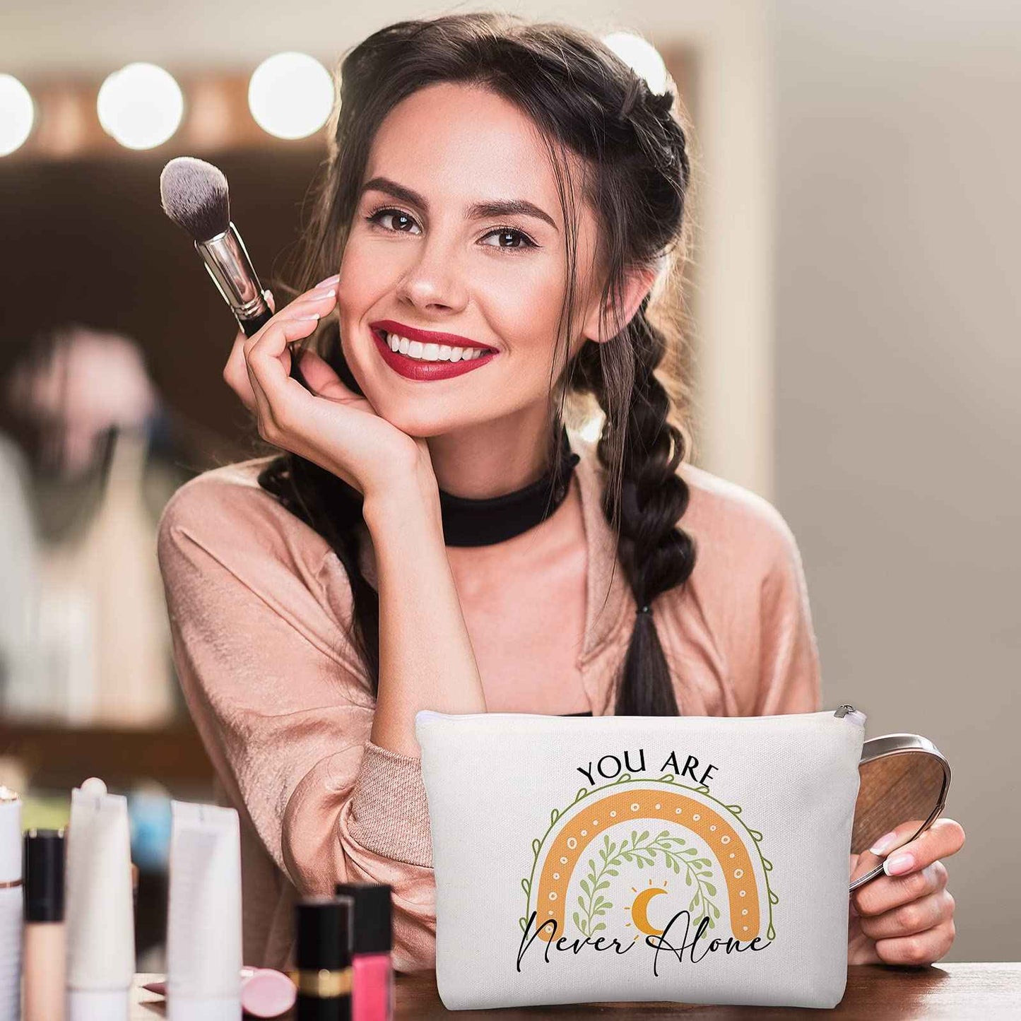 Coume 40 Pcs Rainbow Canvas Makeup Bags Bulk Christmas Inspirational Quotes Cosmetic Bag Pouches with Zipper Employees Appreciation Gifts for Women Coworker Staff Teacher Nurses