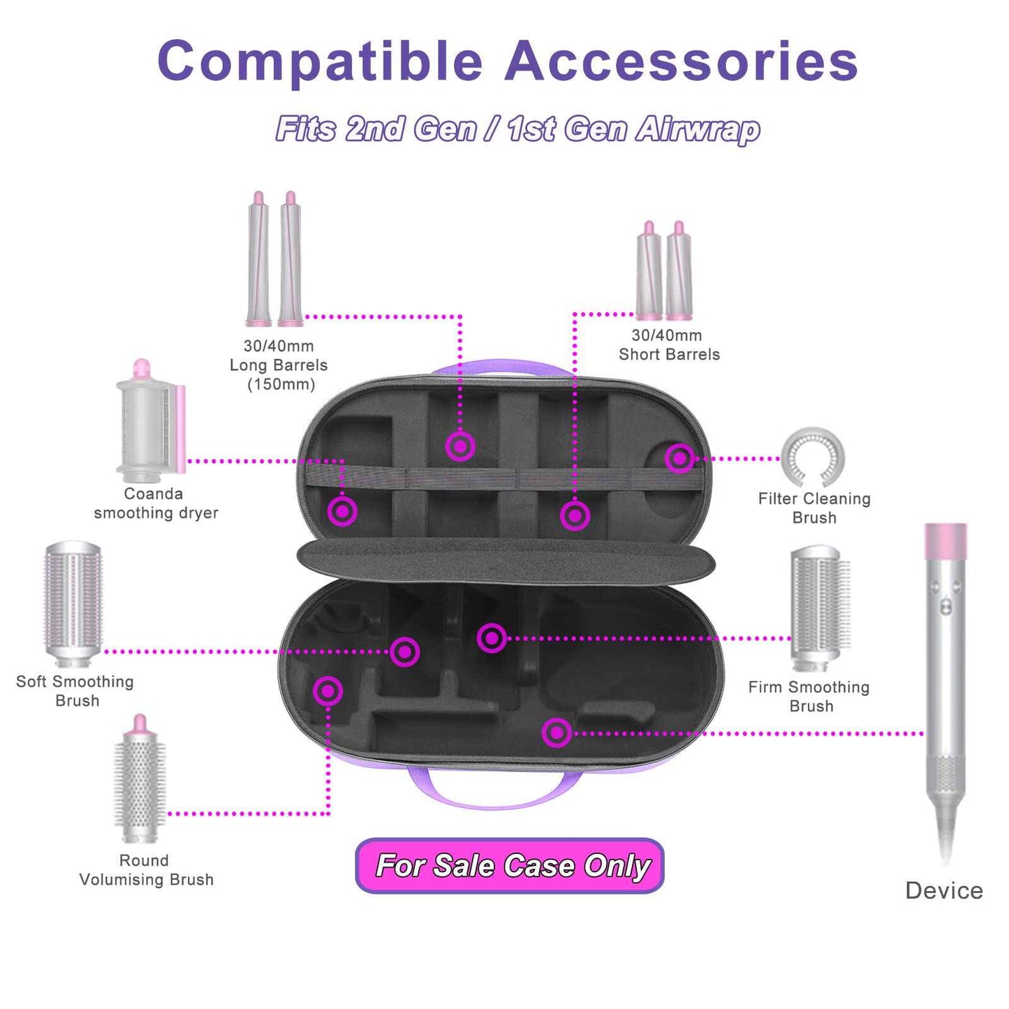 RLSOCO Airwrap Case for Dyson Airwrap Complete Long/Complete Styler HS08 HS05 HS01,NOT for Dyson Airwrap i.d. - Fits 4pcs Long Barrels or Short Barrels - Violet (Case Only,Hair Styler is not Included)