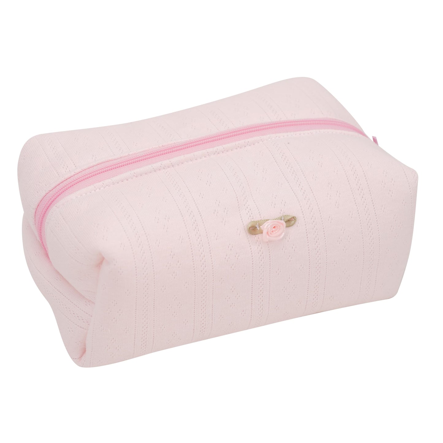 ZUNUONUO Handmade Quilted Cotton Makeup Bag for Women - Cute Cosmetic Pouch, Travel Toiletry & Make Up Organizer, Coquette Aesthetic Skincare Bag, Travel Essentials (Creamy Pink)