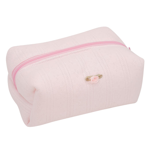 ZUNUONUO Handmade Quilted Cotton Makeup Bag for Women - Cute Cosmetic Pouch, Travel Toiletry & Make Up Organizer, Coquette Aesthetic Skincare Bag, Travel Essentials (Creamy Pink)