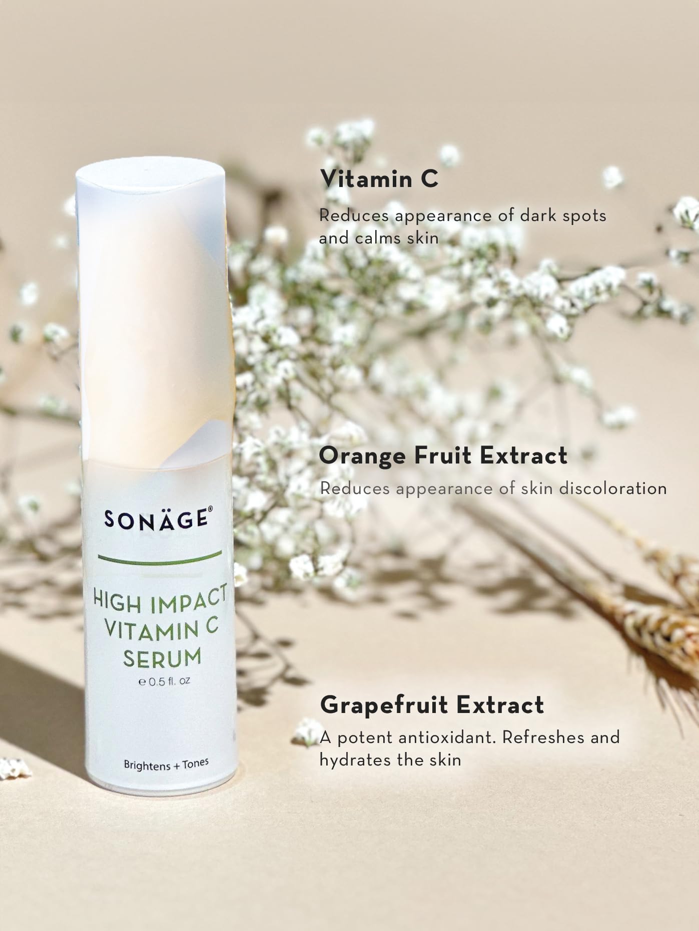 Sonage High Impact Vitamin C Serum: With Hyaluronic Acid | Brightens, Hydrates, Fades Dark Spots and Corrects Skin Tone (15 ml)