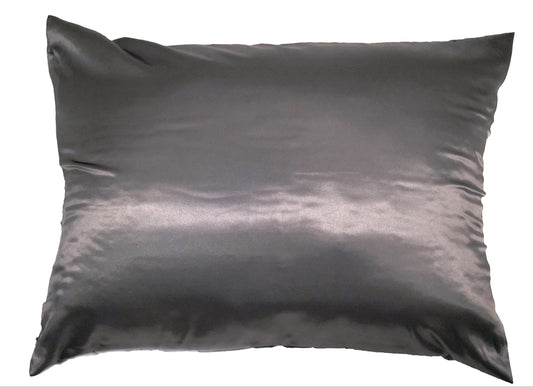 Satin Beauty Enhancing Pillowcase with Zipper Closure for Smooth Hair, Hair Protection, Anti-Acne, Anti-Wrinkle, Vegan Silk. (Dark Gray)