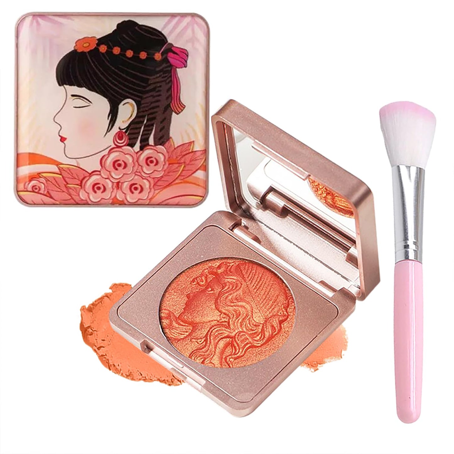 Embossed Blush for Cheeks,Embossed Smooth Powder Blush Palette For CheeksMatte Face Powder Blush Palette,Natural Makeup,Radiant Finish - Contour Face with a Radiant Flush (Orange)