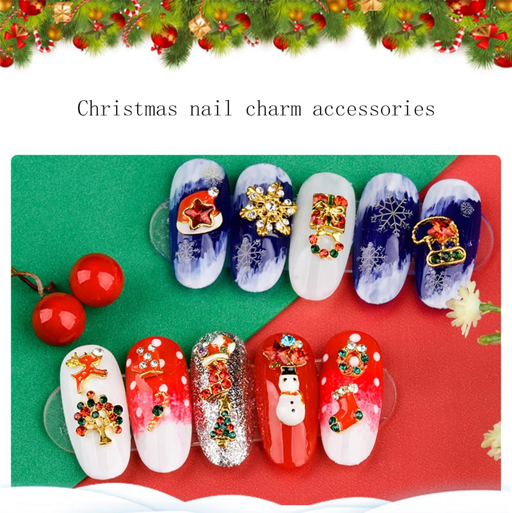 10Pcs Christmas Nail Charms Glitter 3D Crystals Diamonds Rhinestones Metal Alloy Christmas Snowflakes Small Bell Nail Art Charms Gems Design for Women Nail Art Decoration Supplies Craft Jewelry DIY