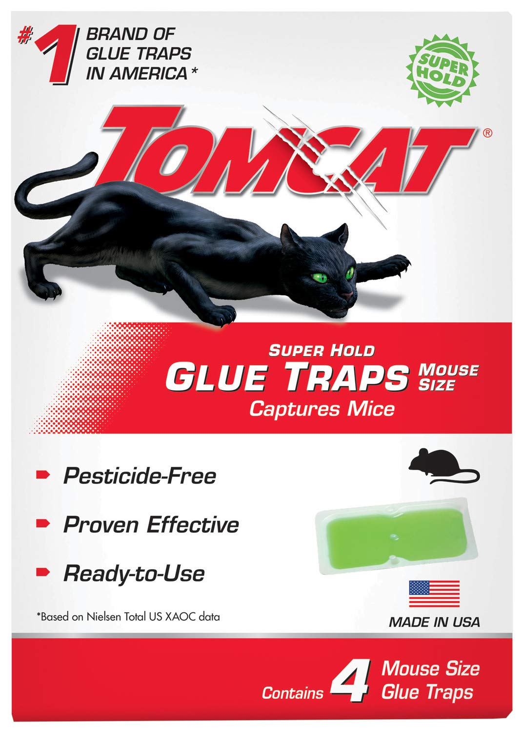 Tomcat Super Hold Glue Traps Mouse Size for Mice, Cockroaches, Spiders, and Scorpions, Ready-To-Use, 4 Traps (2-Pack)