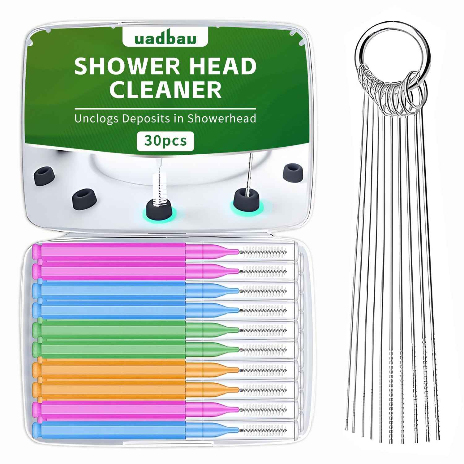 uadbau Shower Head Cleaner Tool Set, Multi-Size Shower Head Cleaning Brush for Small Hole Anti-Clogging Nozzle with Storage Boxes, Picks Fitting Nozzle Unclogger for Household Bathroom (30 Pcs)
