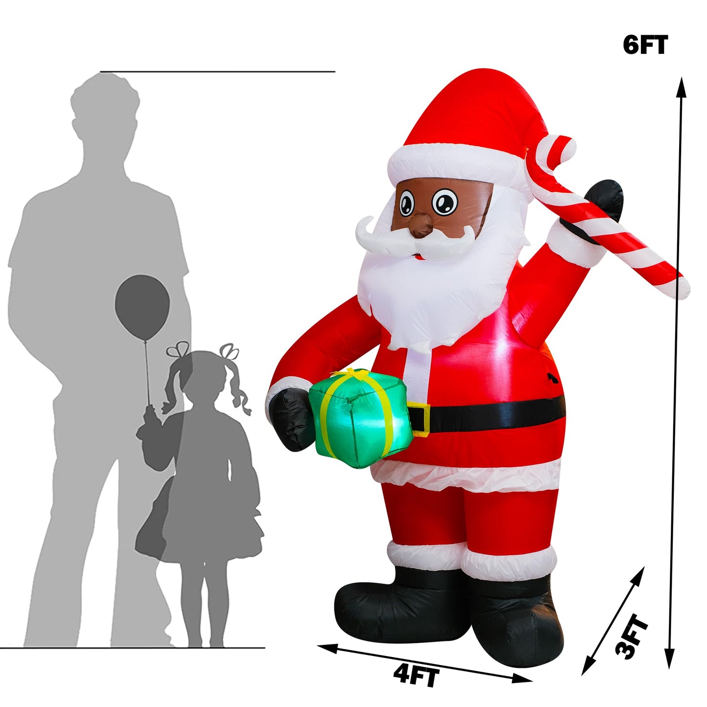 Trystway 6FT Inflatable Christmas Black Santa Claus with Gift Box and Candy Decoration Blow Up Built-in LED for Holiday Lawn Yard Garden Home Indoor Outdoor Party