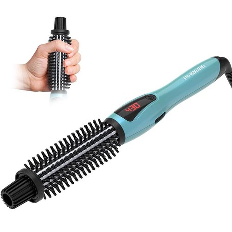PHOEBE Curling Iron Brush Anti-Scald Bristles Instant Heat Up Dual Voltage Ceramic Tourmaline Ionic Hair Curling Wand for All Hair Types (1 Inch)