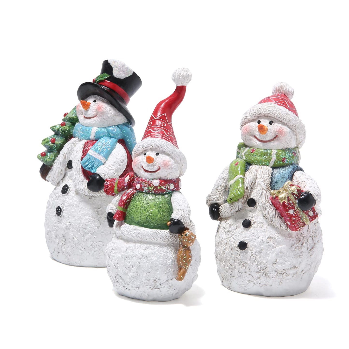 Hodao 3 PCS Christmas Snowman Family Decorations Xmas Snowman Family Figurines Winter Decor Handmade Snowman Figurines for Xmas Decor Gift - Christmas Party Home Snowman Decorations (Family)