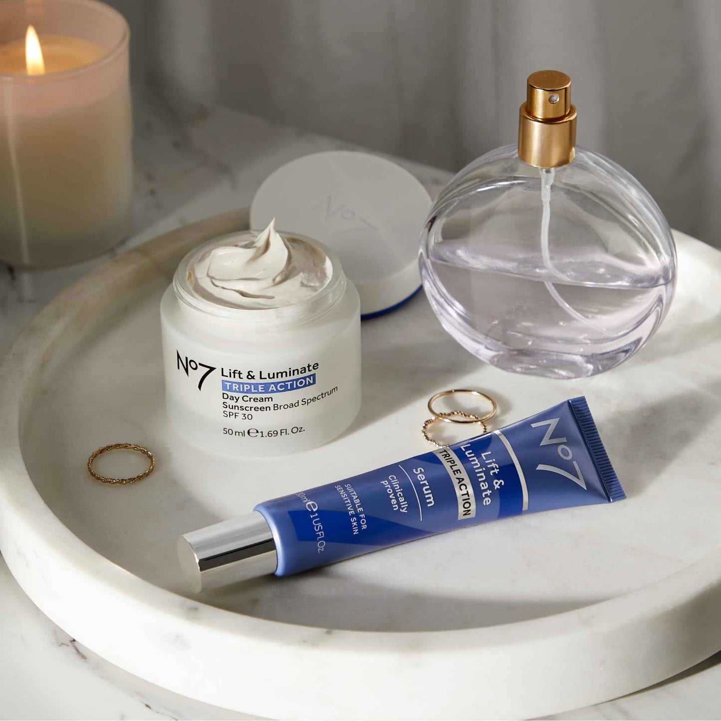 No7 Lift & Luminate Triple Action Face Serum - Collagen Peptide Anti-Wrinkle + Brightening Emblica & Vitamin C Serum + Pro Retinol Skin Firming Hyaluronic Acid & Hibiscus (50ml)