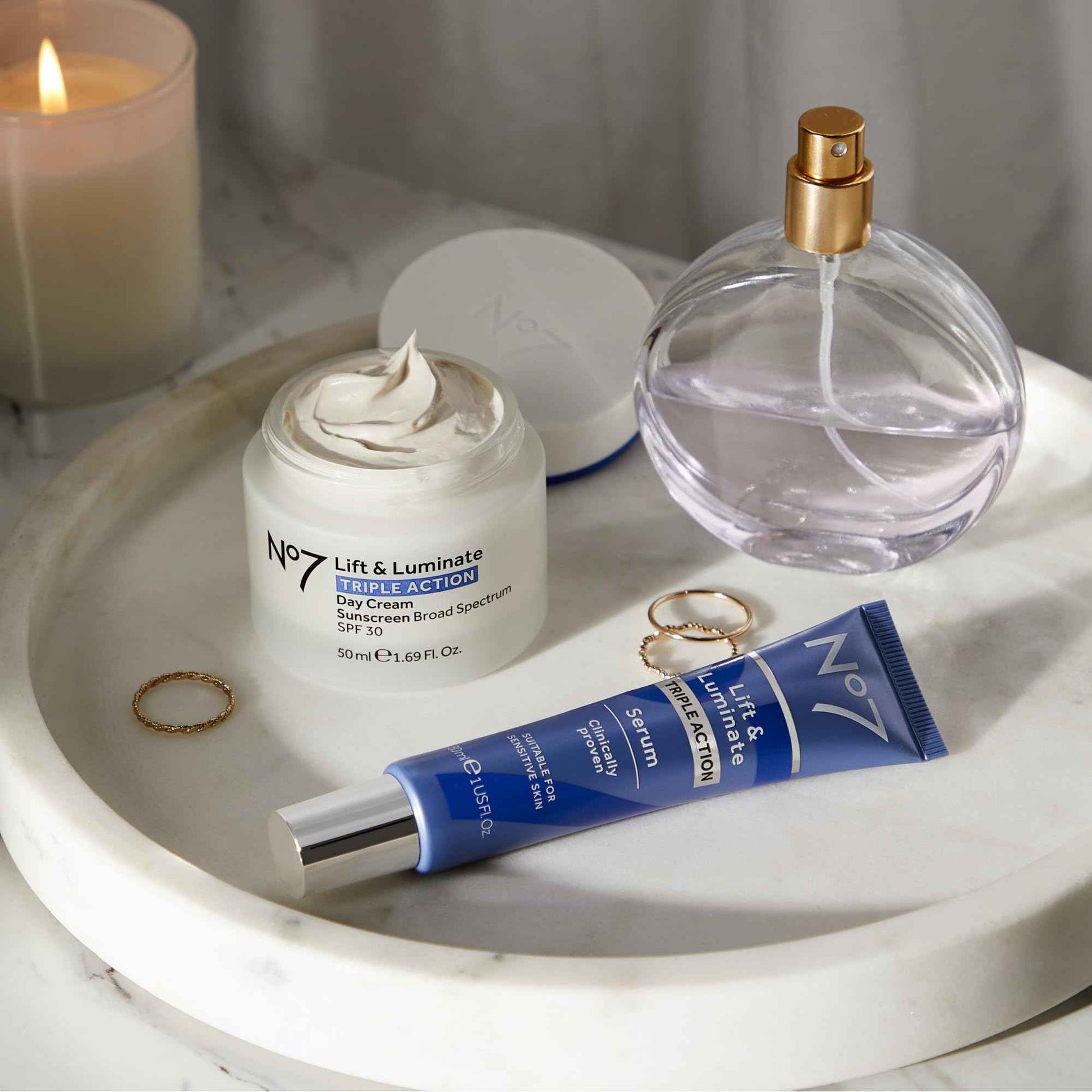 No7 Lift & Luminate Triple Action Face Serum - Collagen Peptide Anti-Wrinkle + Brightening Emblica & Vitamin C Serum + Pro Retinol Skin Firming Hyaluronic Acid & Hibiscus (50ml)