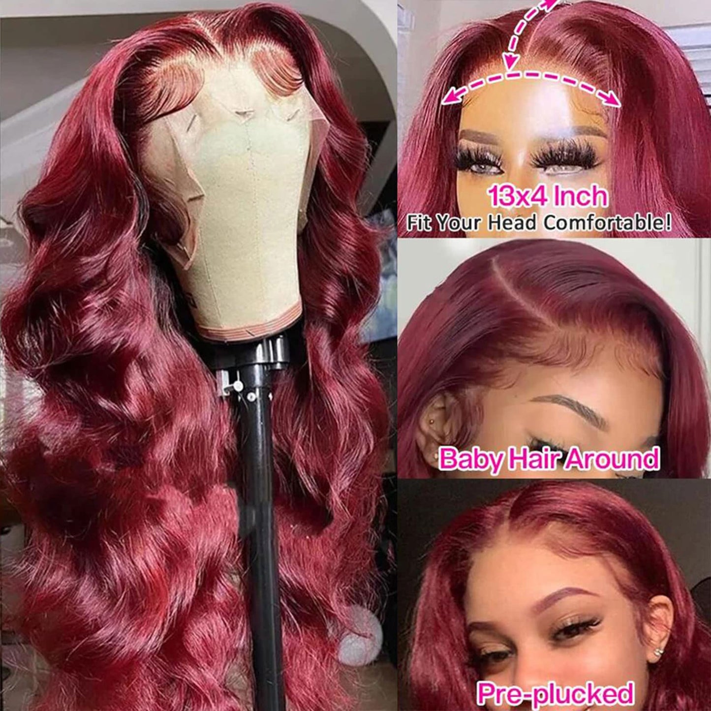 Aaliweya 99j Burgundy Lace Front Wigs Human Hair 99j 13x4 Body Wave HD Transparent Lace Frontal Wigs For Women 180% Density Pre Plucked Glueless Wine Red Color Virgin Human Hair Wigs 26inch