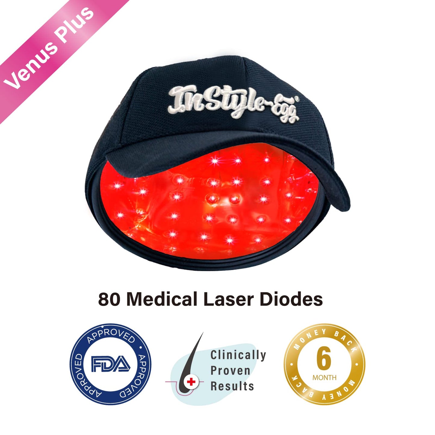 Instyle-Egg Laser Cap for Hair Growth with 80 Medical Grade Lasers, FDA Cleared Low Level Laser Therapy, Hair Regrowth System for Men and Women