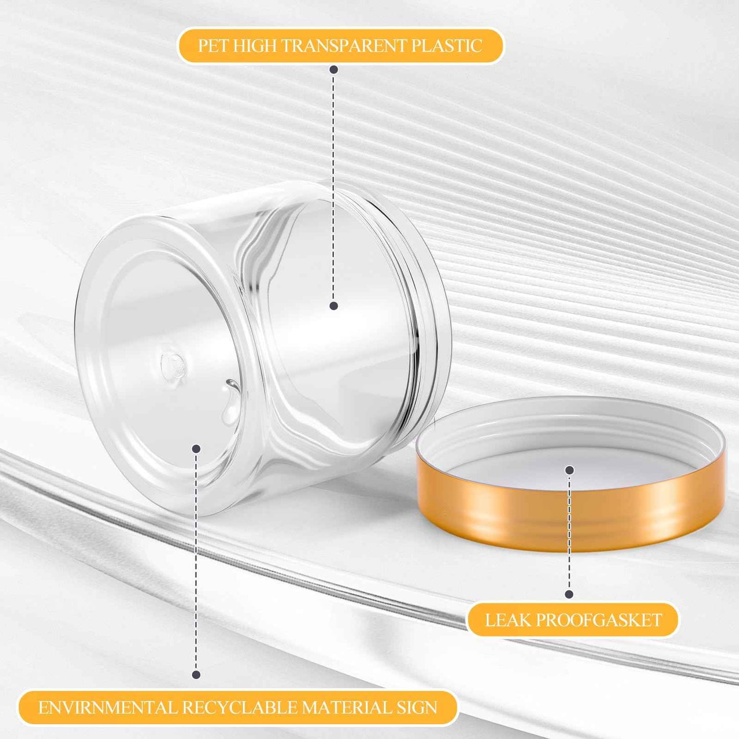 Patelai 48 Pack 6 oz Clear Plastic Jars with Gold Lids Empty Containers Round Clear Plastic Jars Wide-mouth Refillable Storage Organizers for Cosmetics Lotions Butters Slime Making and Food Storage