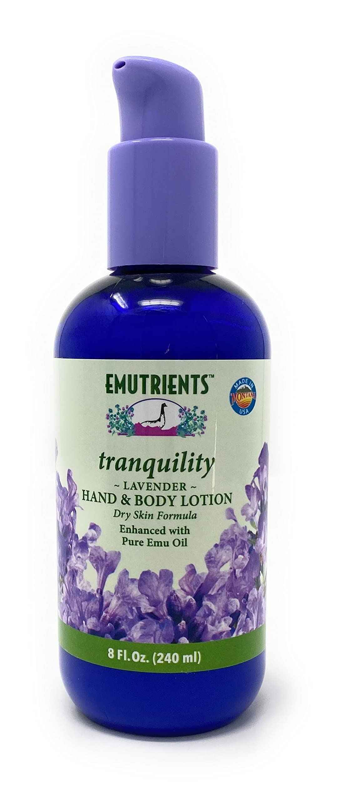 Montana Emu Ranch - Tranquility Hand and Body Lotion 8 Ounces - Made with Pure Lavender and Pure Emu Oil
