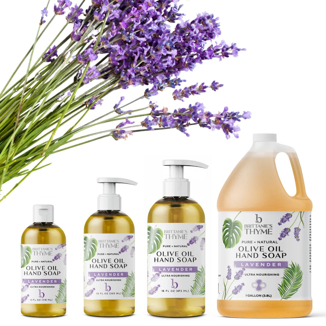 Brittanie's Thyme Organic Natural Hand Soap, 16 oz (Lavender) Moisturizing Castile Soap Made Olive Oil And Natural Luxurious Essential Oils. Vegan, Gluten & Cruelty Free,