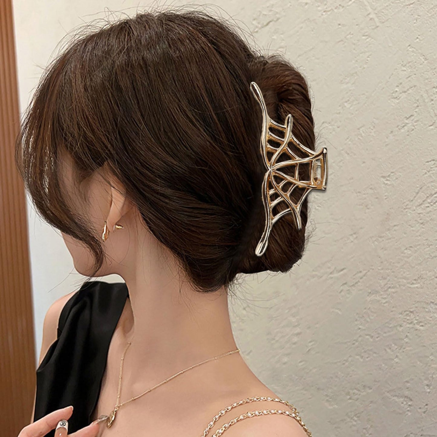 Metal Gold Spider-Web Hair Claw Clips for Women - No Slip Clamp for Thick or Thin Hair, Fashion Jaw Hair Clips