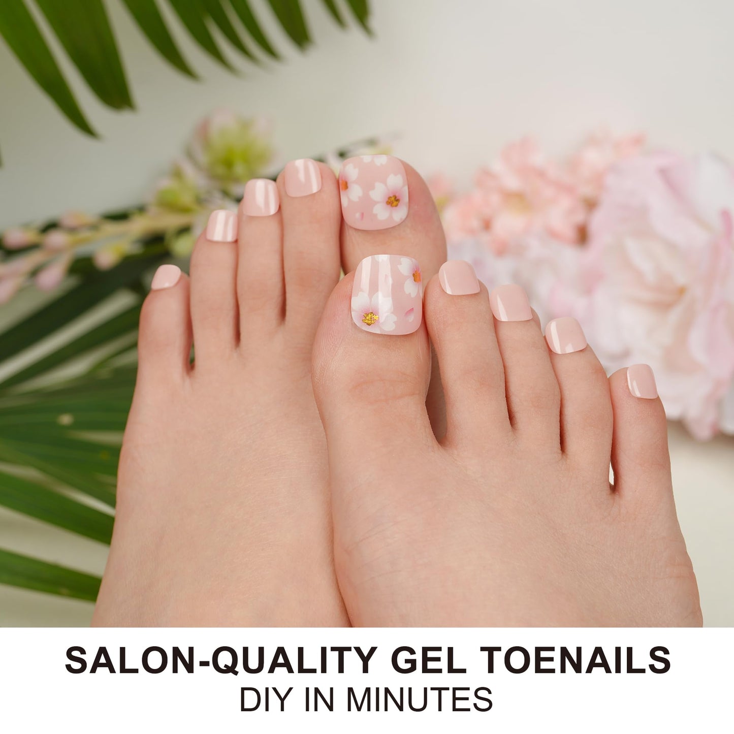 DANNI & TONI Semi Cured Gel Toenail Strips (Flowers) Nude Gel Toenail Stickers Petals Glazed Gel Pedi Wraps 37 Stickers