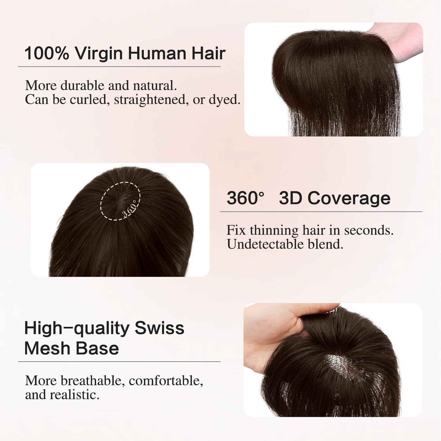 Hair Toppers for Women Real Human Hair 3D Bangs Clip 100% Human Toppers for Women 10 Inch Clip in Bangs Hairpieces (Dark Brown)