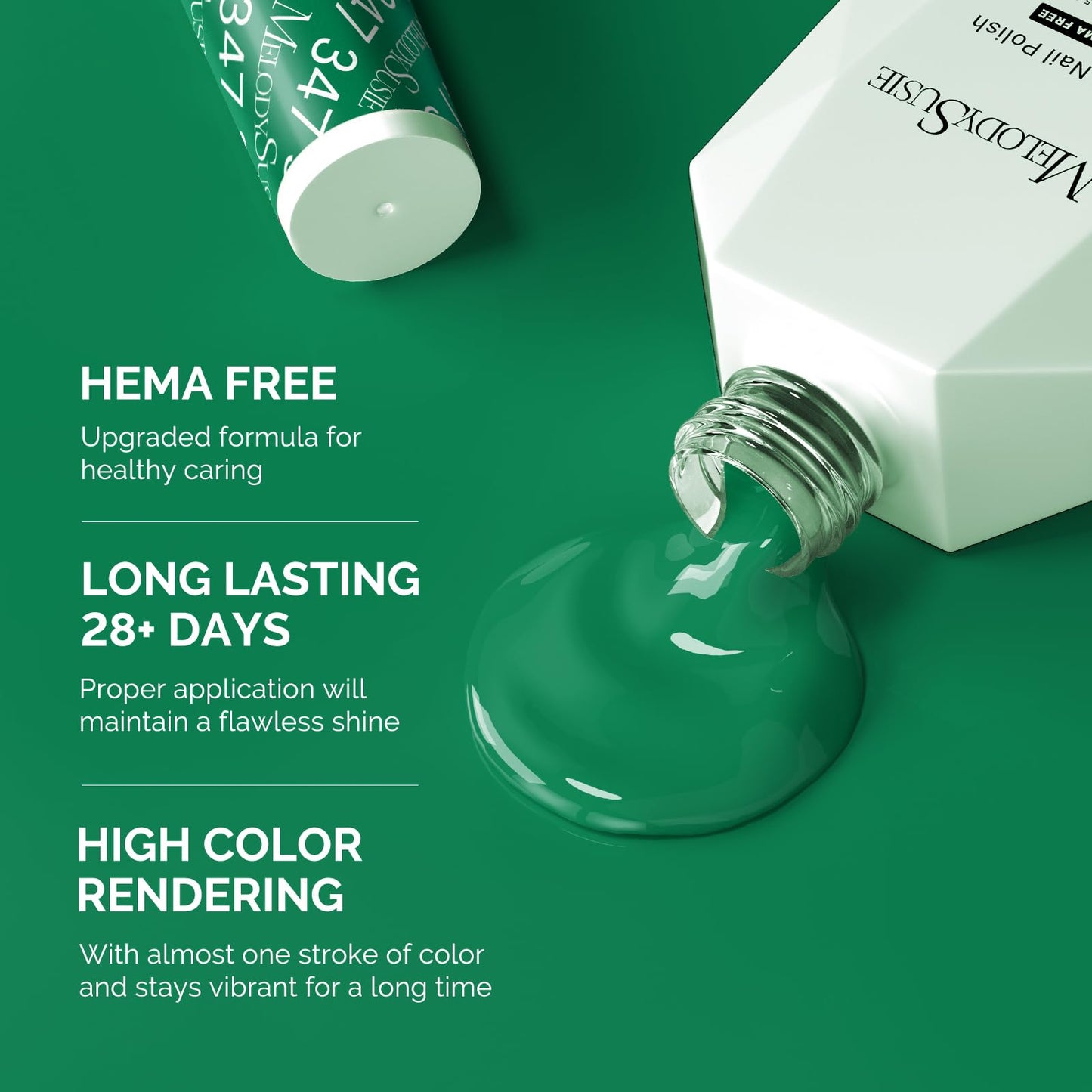 MelodySusie Hema Free Gel Nail Polish, 0.5 Fl Oz Thick Fresh Green Gel Polish, Non-Toxic, Long Lasting, Soak Off UV Nail Polish, Manicure Nail Design Salon DIY Nail Art at Home-347