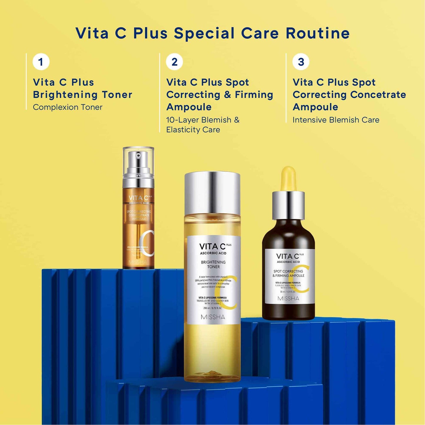 MISSHA Vita C Plus Spot Correcting & Firming Ampoule, Vitamin C Serum, Korean Serum for Face, Korean Skin Care For Aging Dull skin, Dark spots, 1.01 Fl oz/30ml
