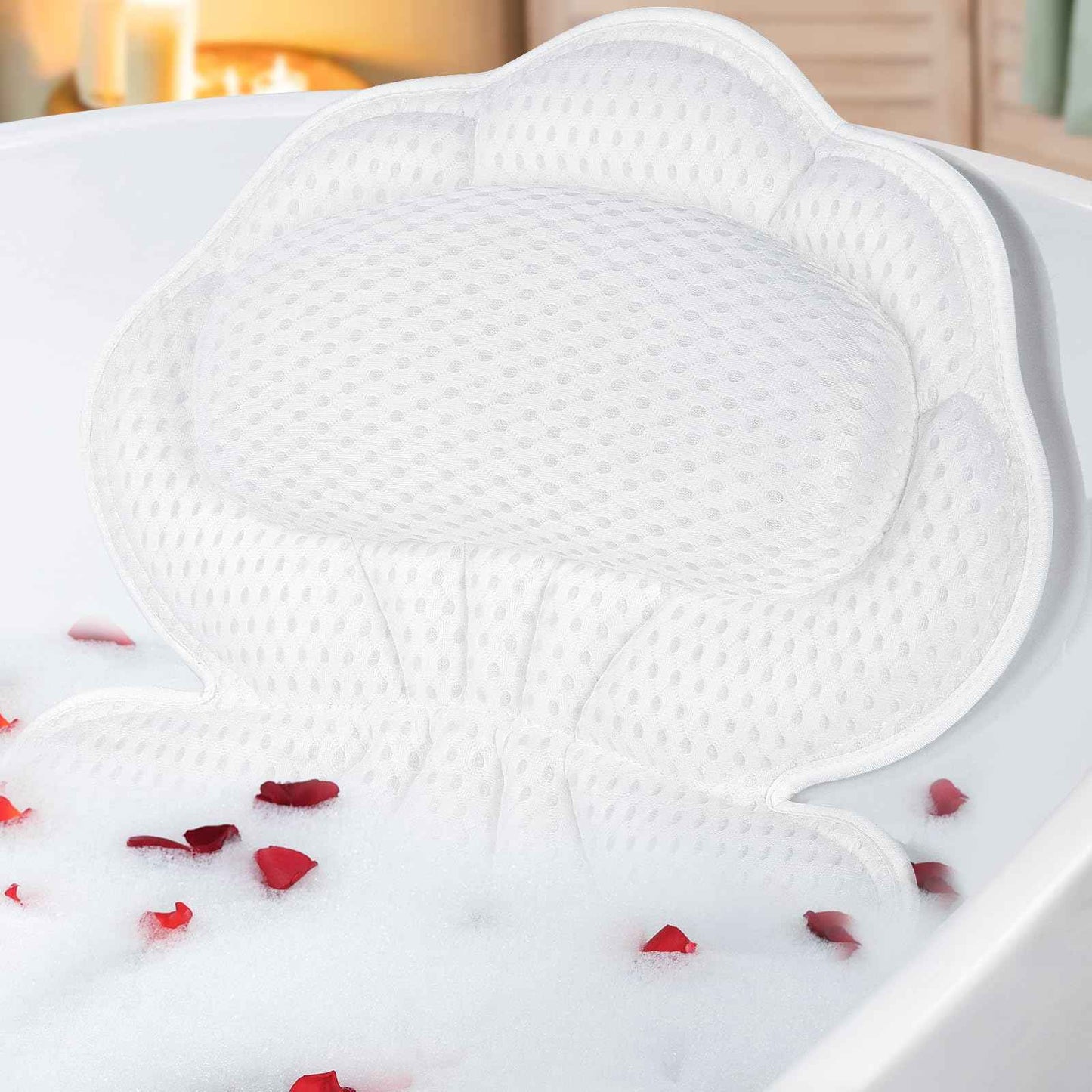 Bath Pillows for Tub, Afitton Luxury Bath Pillow Bathtub Pillow Headrest Neck and Back Support - with 4D Air Mesh Fabric & 6 Powerful Suction Cups, Ergonomic Bath Accessories Spa Gifts for Women Men